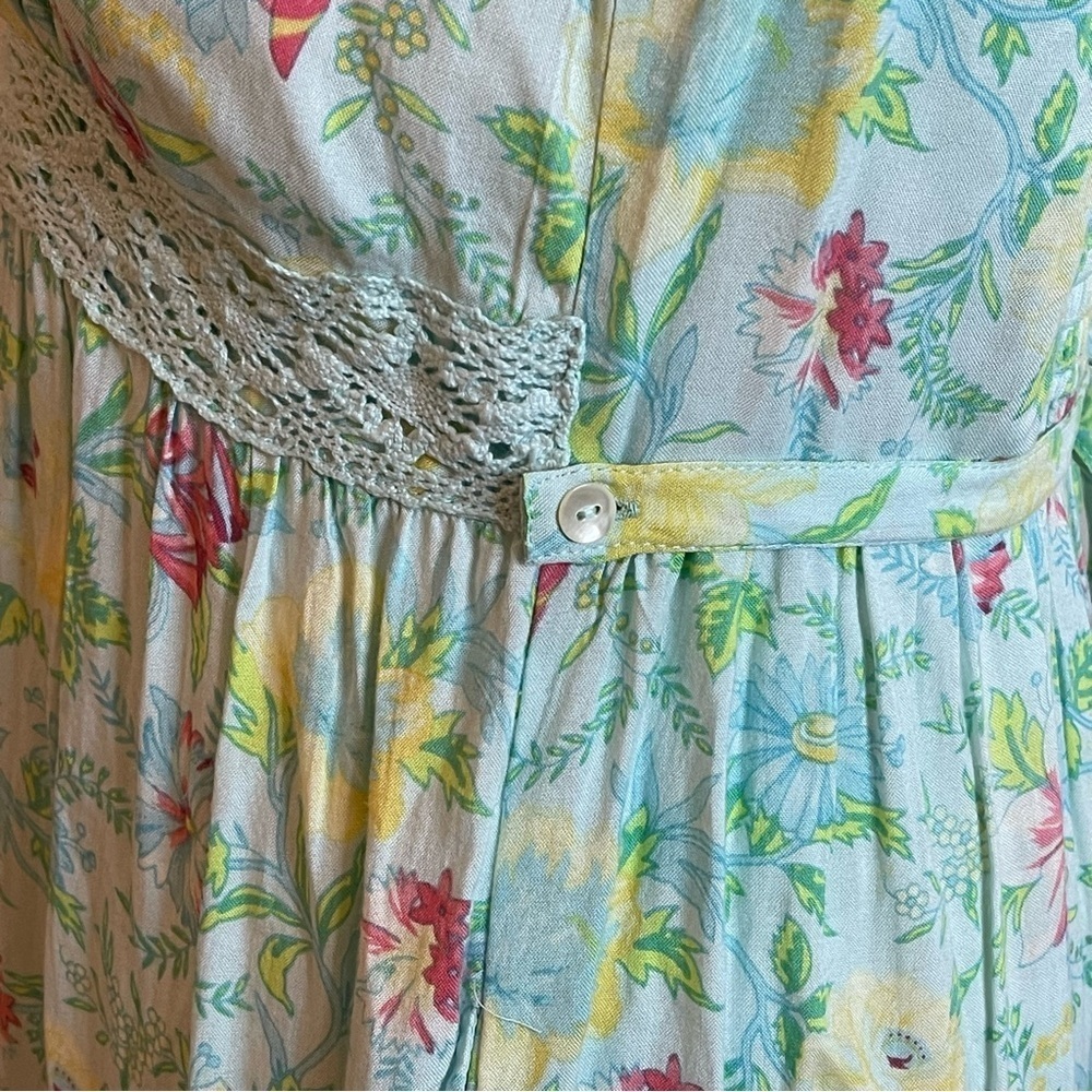Vintage April Cornell Maxi Dress XXS Floral Crochet & Smocking Cottagecore - Picture 3 of 11